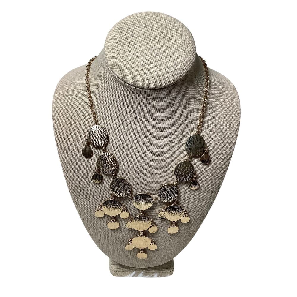 Bancroft Gold Tone Textured Hammered Cascading Disc Bib Statement Necklace E20-7